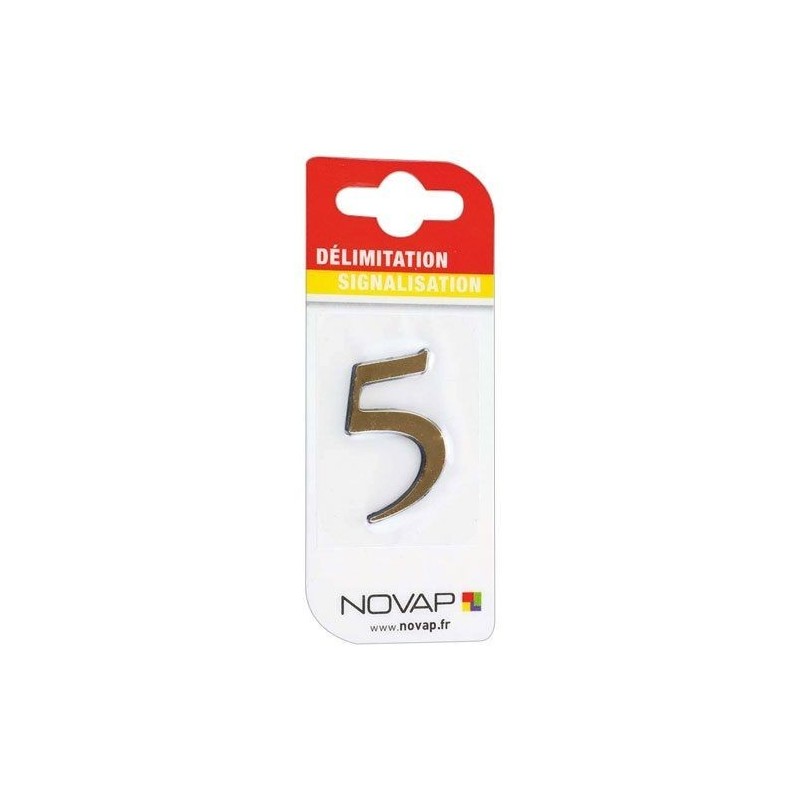 Novap Chiffre autocollant 5 40mm or sur carte