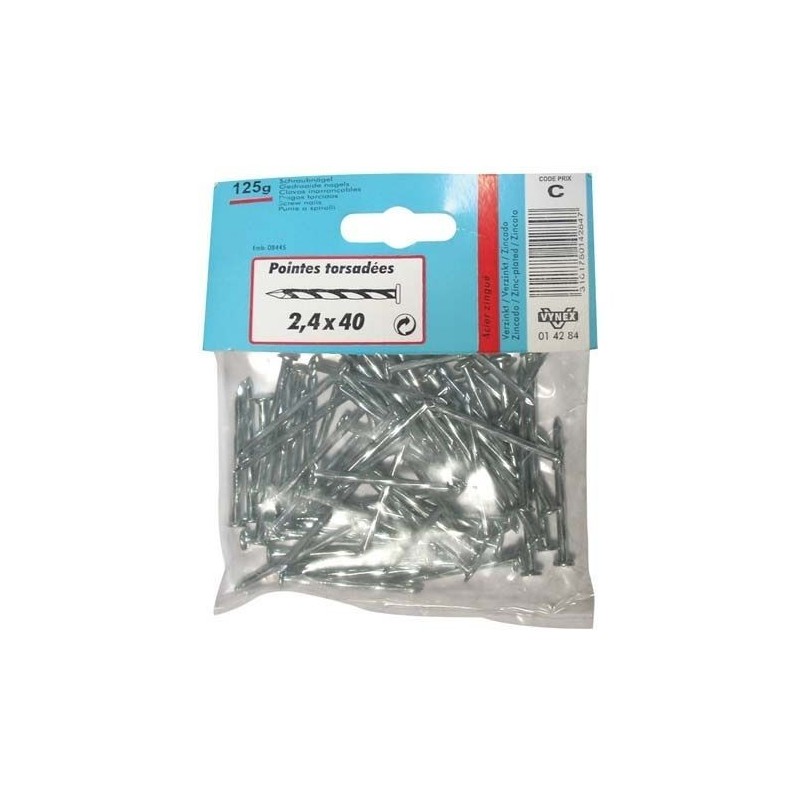 Vynex Pointe torsadée TP acier zingué 2.7x50mm 130g