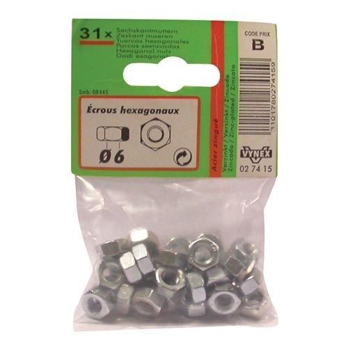 Vynex Ecrou 6 pans d. 8mm  az x12 en sachet