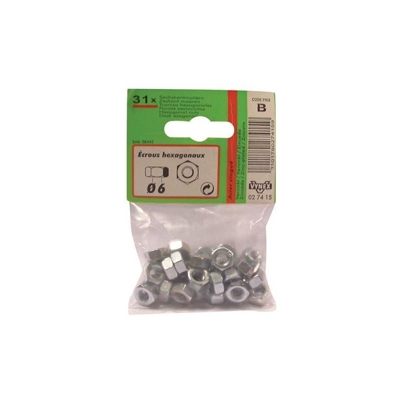 Vynex Ecrou 6 pans d.10mm  az x6 en sachet