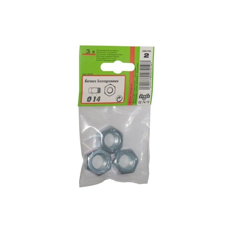 Vynex Ecrou 6 pans d.14mm  az x3 en sachet