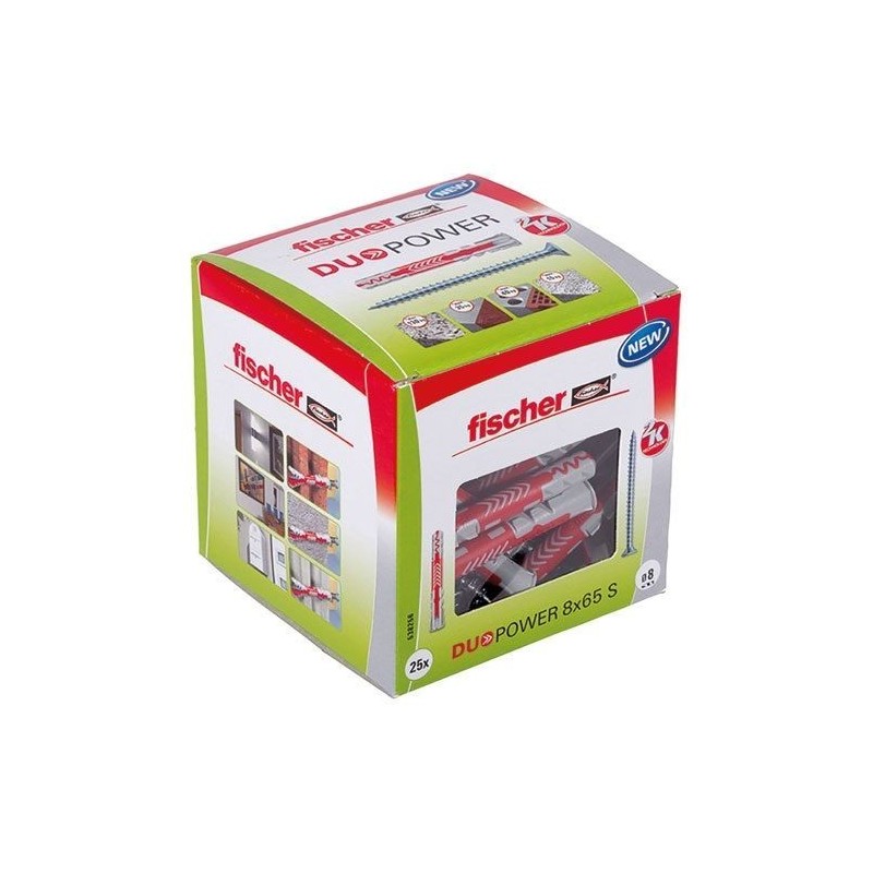 FISCHER FIXATION Cheville Duopower 8x65 avec vis x 25 pièces