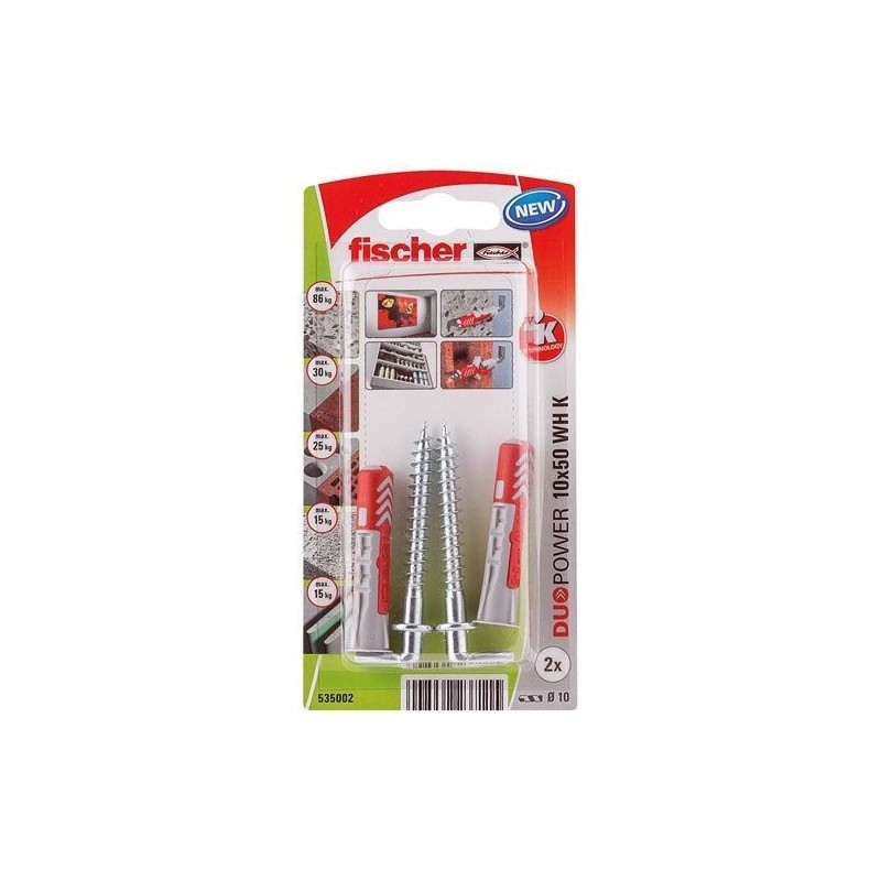Fischer Cheville duopower 10x50 avec crochet blister de 2