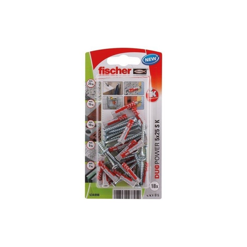 Fischer Cheville duopower 5x25 avec vis blister de 18