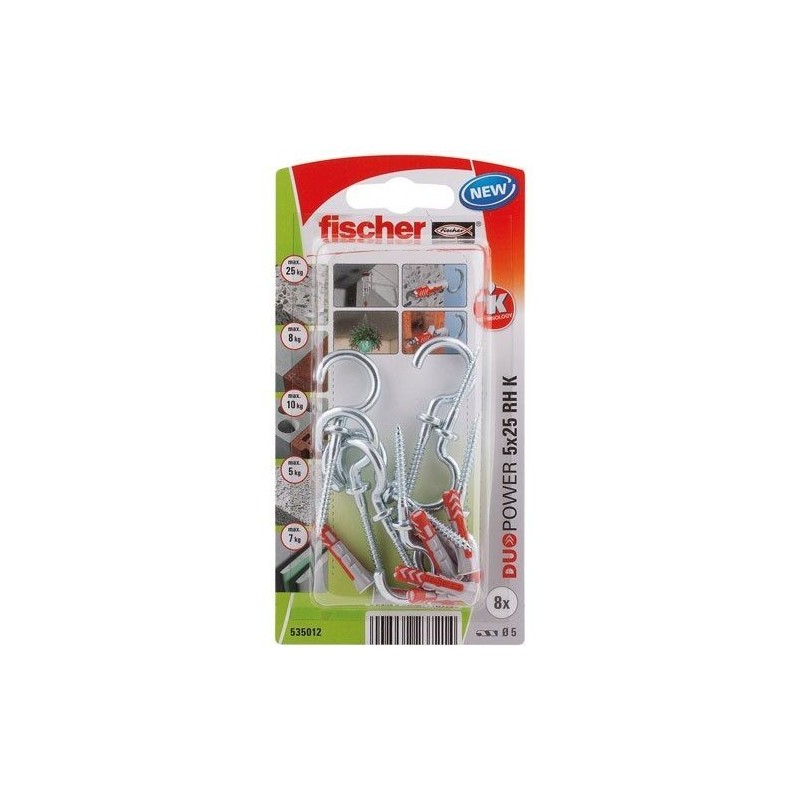 Fischer Cheville duopower 5x25 avec crochet rond blister de 8