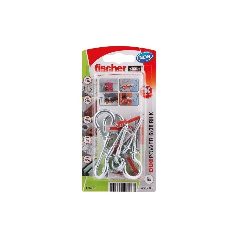 Fischer Cheville duopower 6x30 avec crochet rond blister de 6