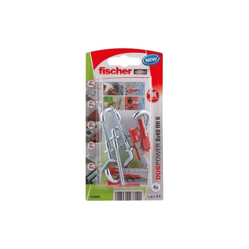 Fischer Cheville duopower 8x40 avec crochet rond blister de 4