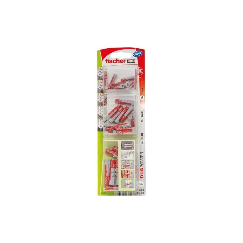 Fischer Assortiment cheville + vis duopower ass 5x25/6x30/8x41