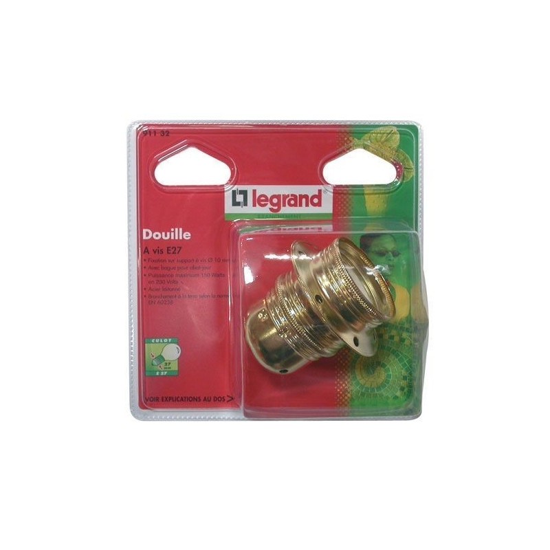 Legrand Douille E27 acier laitonné+bague s/c