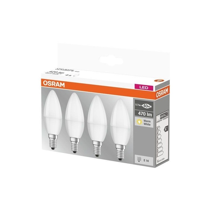 OSRAM LED flamme dépolie avec radiateur 5.7W:40W E14 chaud x 4