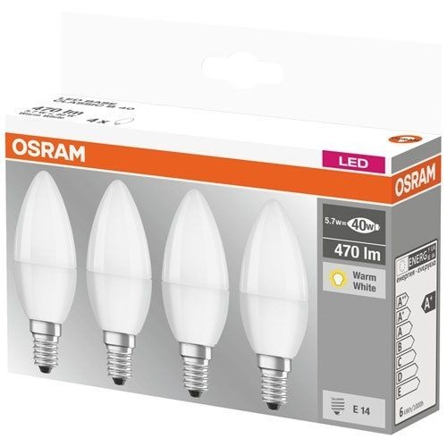 OSRAM LED flamme dépolie avec radiateur 5.7W:40W E14 chaud x 4