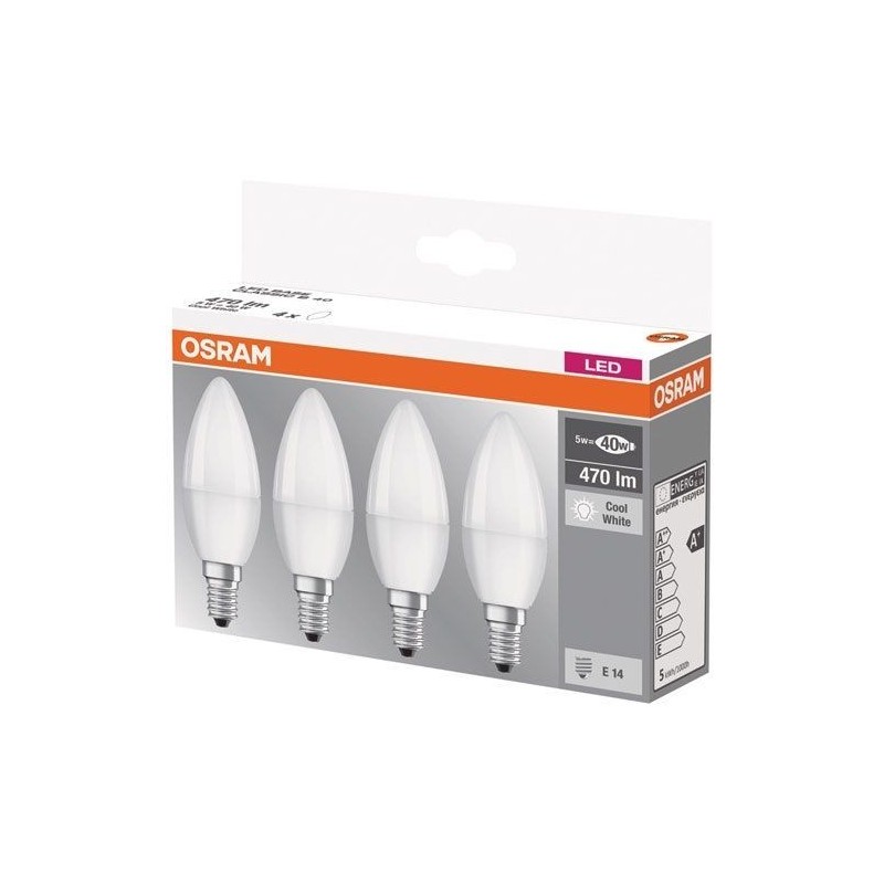 OSRAM LED flamme dépolie avec radiateur 5.7W:40W E14 froid x 4