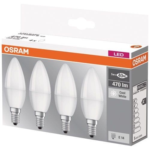 OSRAM LED flamme dépolie avec radiateur 5.7W:40W E14 froid x 4