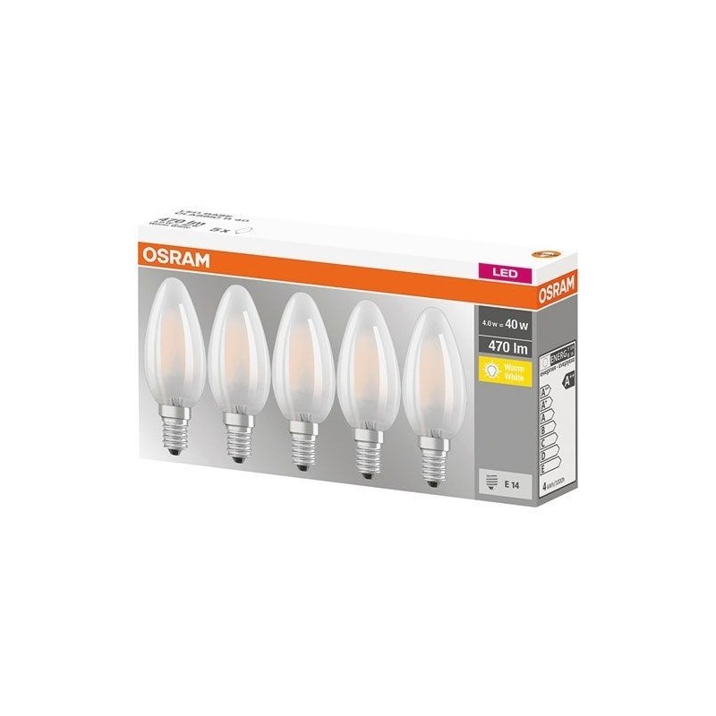 OSRAM Led filament flamme dépolie 4W E14 blanc chaud boite de 5