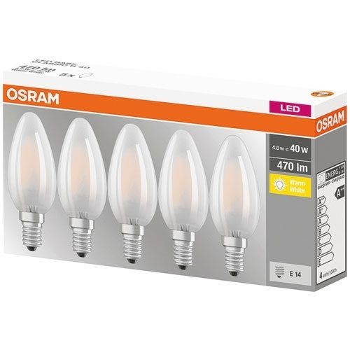 OSRAM Led filament flamme dépolie 4W E14 blanc chaud boite de 5
