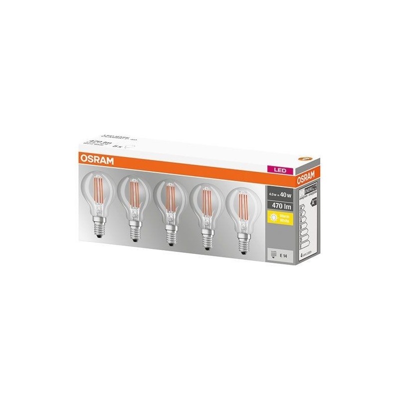 OSRAM Led filamentsphérique 4W E14 blanc chaud boite de 5