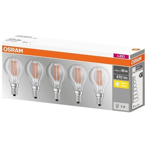 OSRAM Led filamentsphérique 4W E14 blanc chaud boite de 5