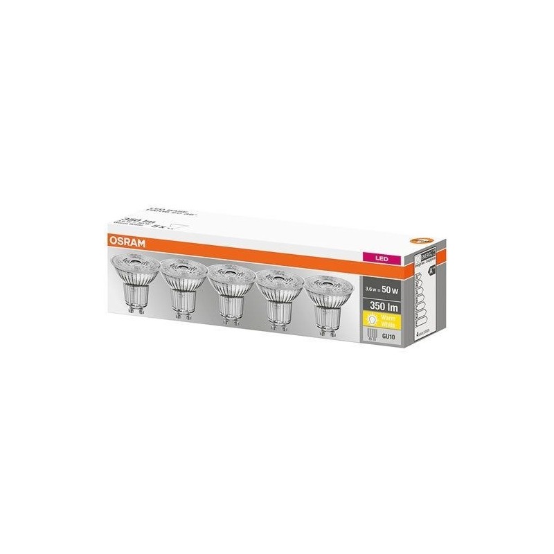 OSRAM Led spot PAR16 36° 4.3W GU10 blanc chaud boite de 5
