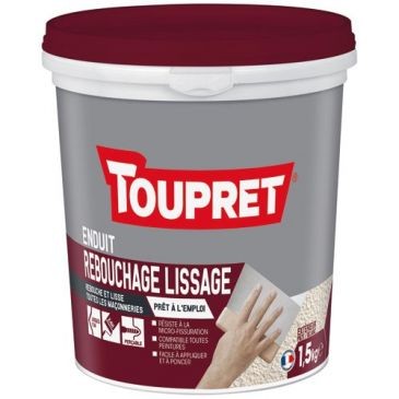 Toupret Enduit rebouchage lissage pâte extérieur 1.5kg + spatule