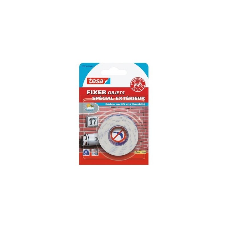 Tesa Fixer objets double face spécial extérieur 15m x 19mm