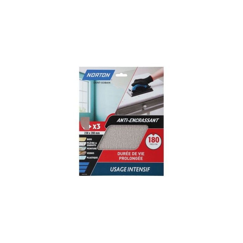 Norton Papier anti encrassant grain 240 3 feuilles