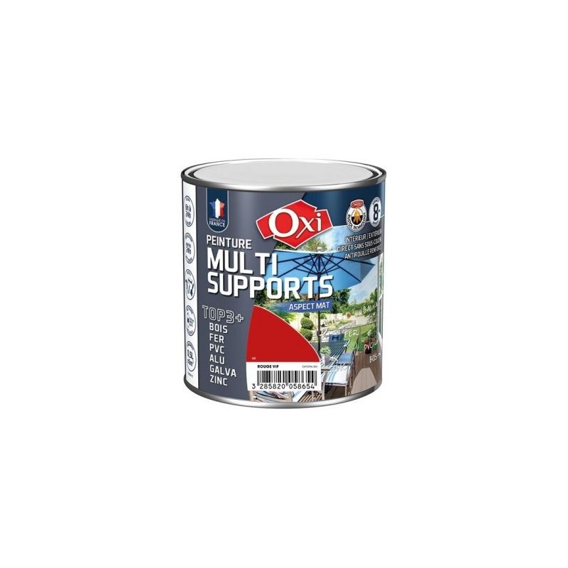 OXI Peinture TOP 3 bois fer pvc mat 500ml rouge vif ral3020