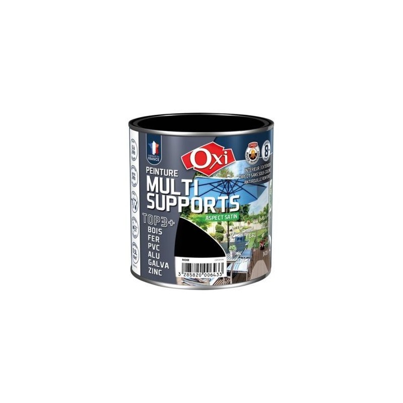 OXI Peinture TOP 3 bois fer pvc satin 500ml noir