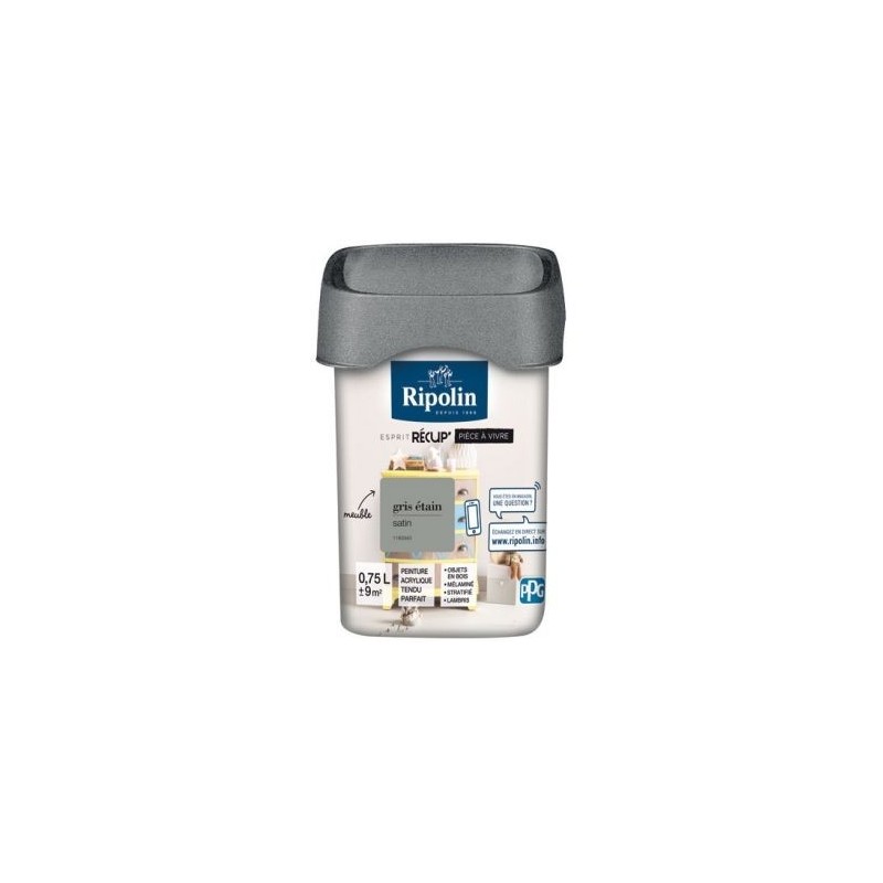 Ripolin Rip recup pièce à vivre satin 0.75l gris étain