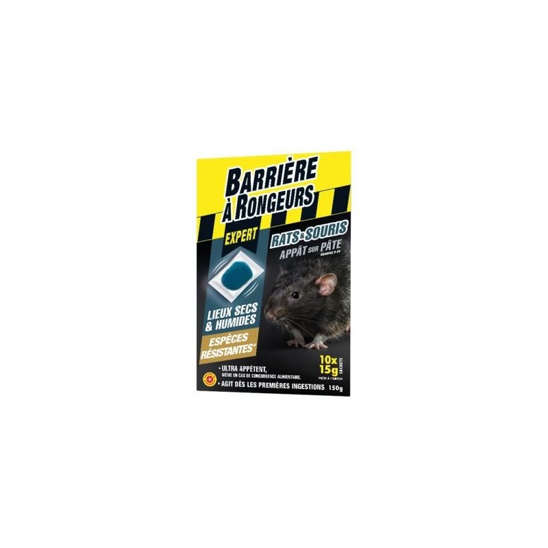 BARRIÈRE À RONGEURS Rats souris appât sur pate 150g espèces résistances /nc