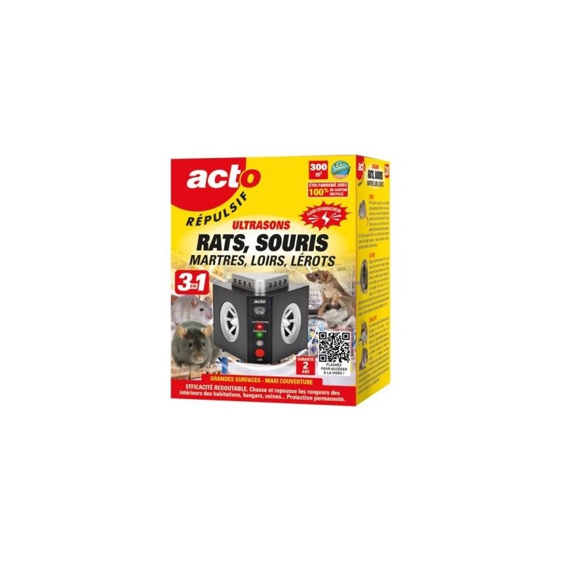 Acto Repulsif ultrasons 3 en 1 maxi couverture grand angle 300m2