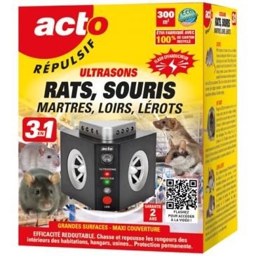 Acto Repulsif ultrasons 3 en 1 maxi couverture grand angle 300m2