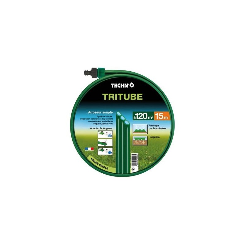 TECHN Arroseur souple tritube vert 15m