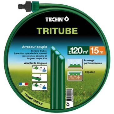 TECHN Arroseur souple tritube vert 15m