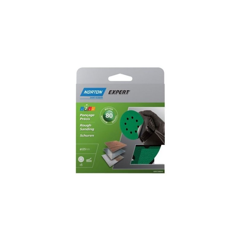 Norton Disque 125 auto-agrippant grain 80 blister de 5