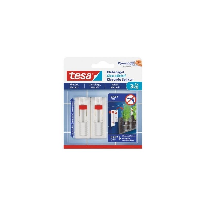 Tesa Clou adhésif ajustable pour carrelage métal 3kg blister de 2