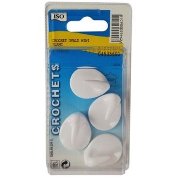 ISO Crochet adhésif ovale céramique mini blanc bl4