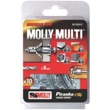 Molly Chevilles métal molly multi 4x37 + vis agglo blister de 10