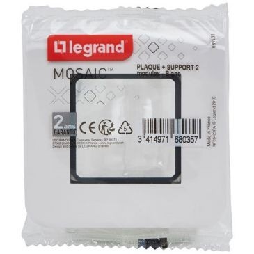 Legrand Mosaic support à vis plaque 2 modules blanc