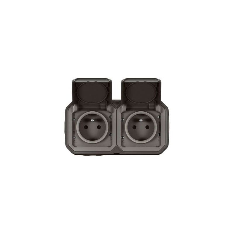 Legrand Plexo double prise 2p+t horizontal anthracite encastré