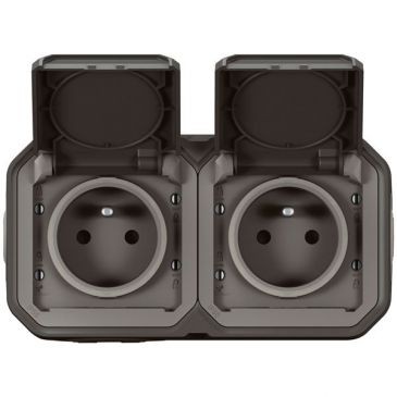 Legrand Plexo double prise 2p+t horizontal anthracite encastré