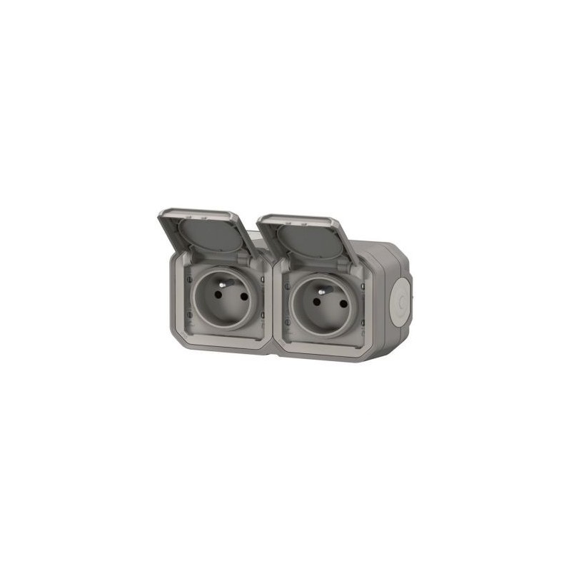 Legrand Plexo double prise 2p+t horizontal gris complet
