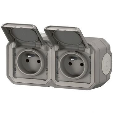 Legrand Plexo double prise 2p+t horizontal gris complet