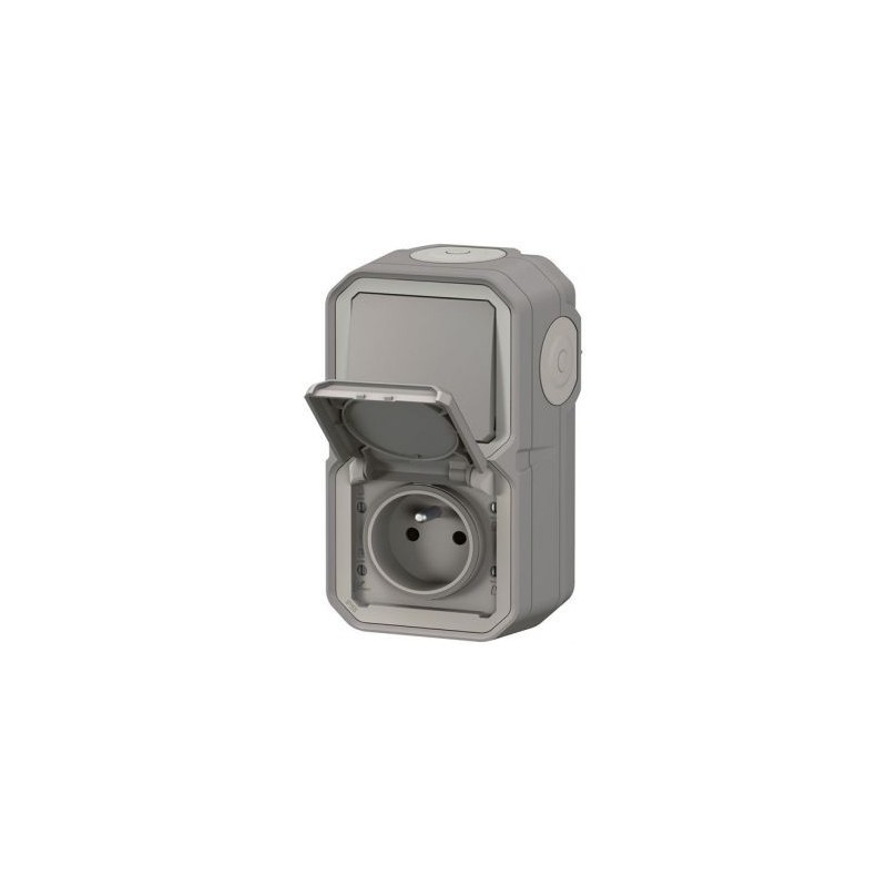 Legrand Plexo interrupteur et prise 2p+t vertical gris