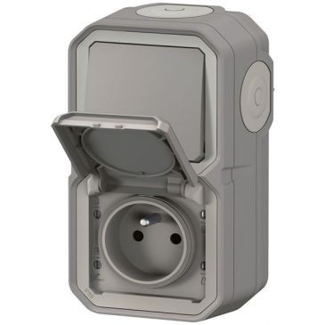 Legrand Plexo interrupteur et prise 2p+t vertical gris