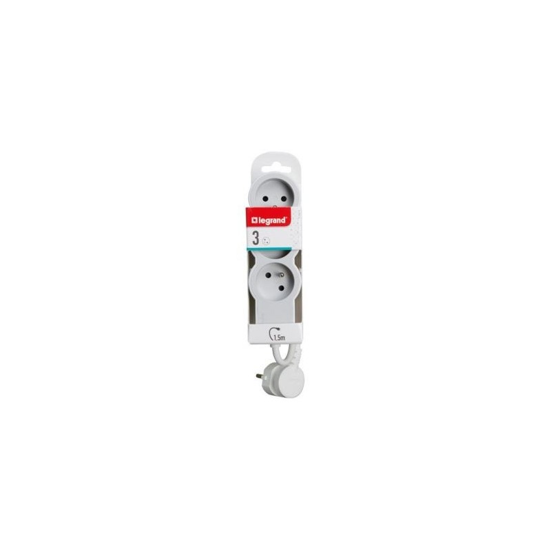 Legrand Multiprise FB 3x2P+T standard 1.5m 1mm² blanc/gris