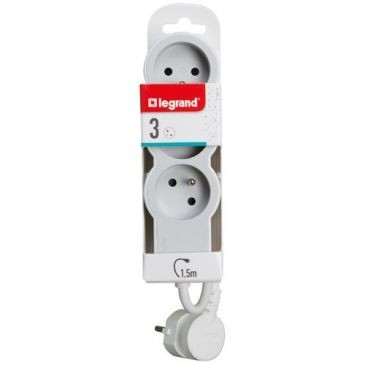 Legrand Multiprise FB 3x2P+T standard 1.5m 1mm² blanc/gris