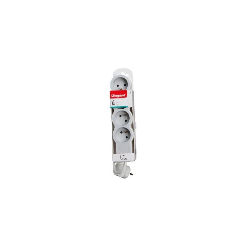 Legrand Multiprise FB 4x2P+T standard 1.5m 1mm² blanc/gris