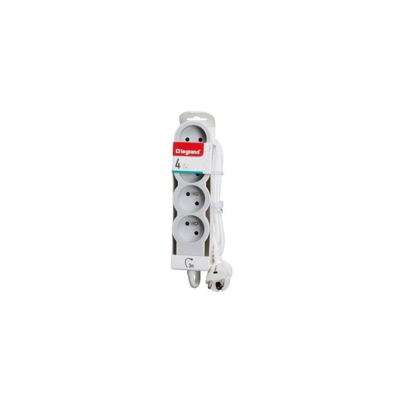 Legrand Multiprise FB 4x2P+T standard 3m 1mm² blanc/gris