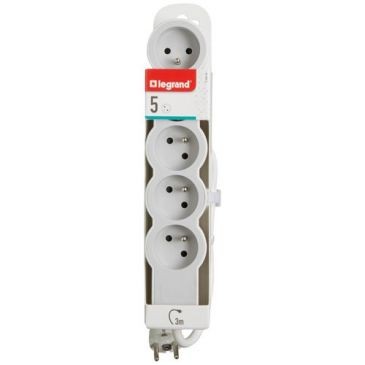 Legrand Multiprise FB 5x2P+T standard 3m 1mm² blanc/gris