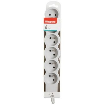 Legrand Multiprise FB 6x2P+T standard 1.5m 1mm² blanc/gris